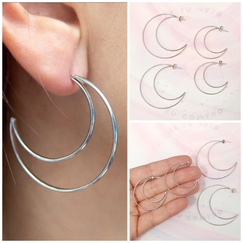 Brinco Argola Meia Lua em aço inox cirúrgico moda Verão em Oferta na Shopee