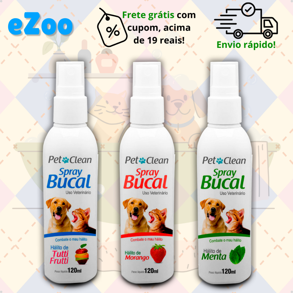 Spray Bucal Dental Fresco Contra Mau Hálito Bafo Tártaro para Cachorro e Gato Pet Clean 120 ml Menta em Oferta na Shopee