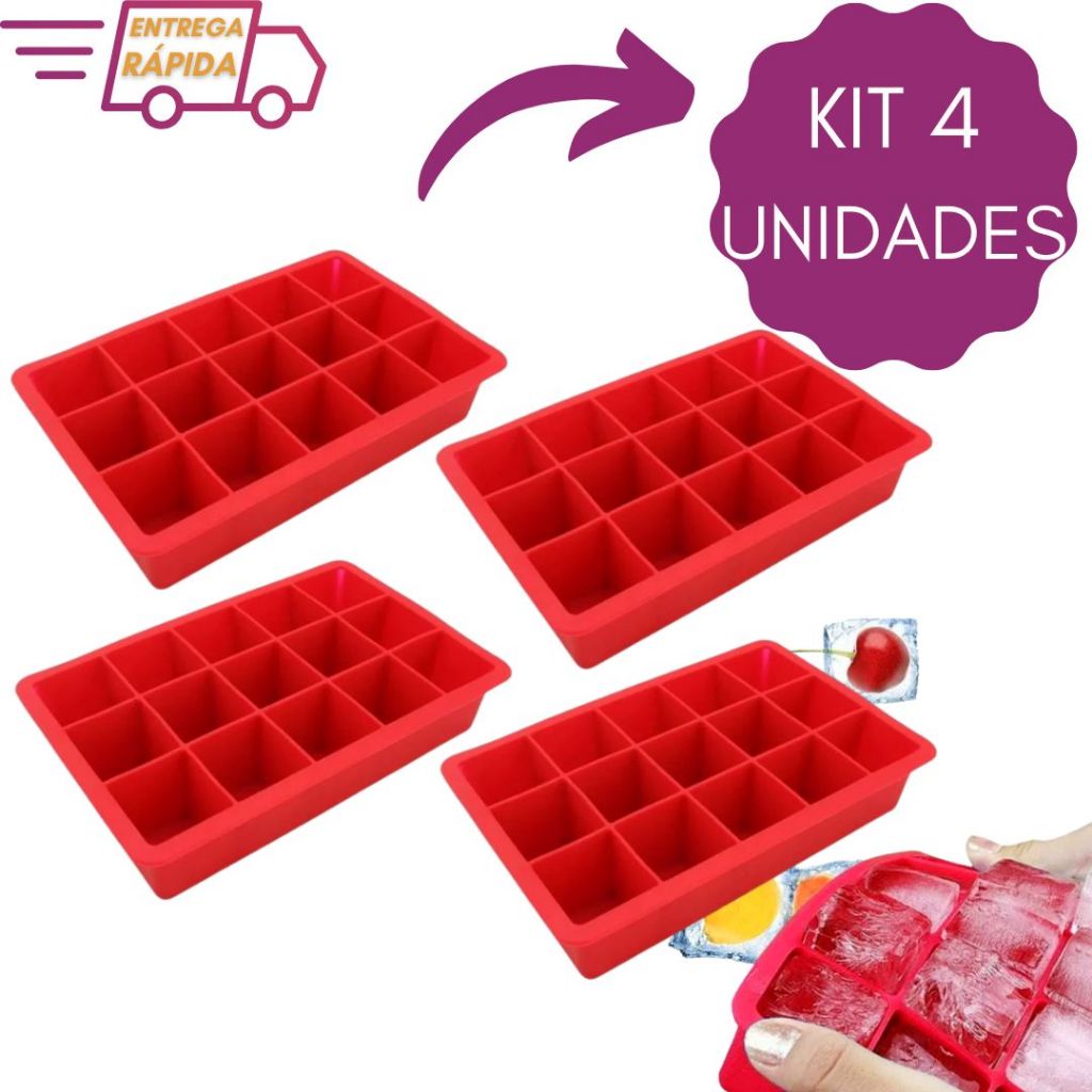 Kit Formas De Gelo De Silicone Com 15 Cubos Cada Para Bebidas Drinks