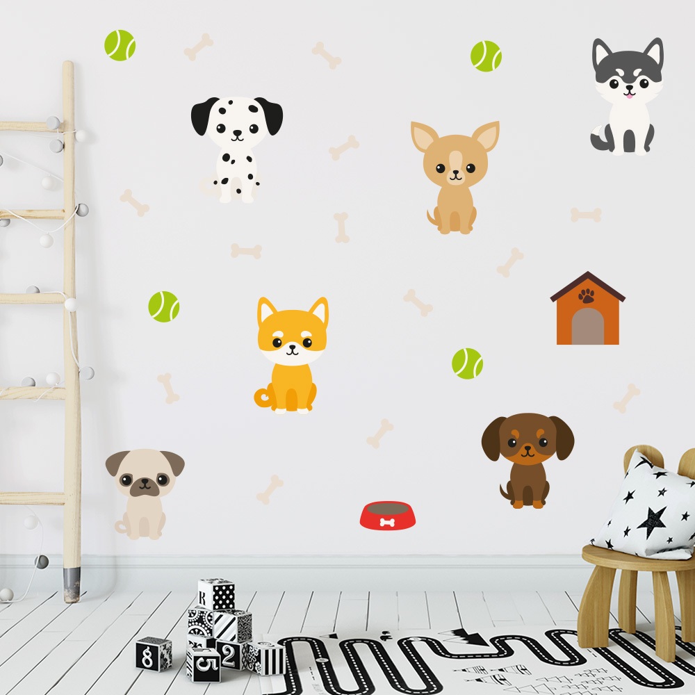 Adesivo de Parede Infantil Cachorros Pet Shop Quarto Menina Menino Decoração Bebê - 317adn