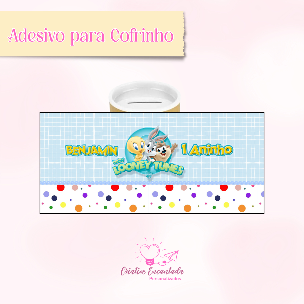 Adesivo Para Cofrinho Baby Looney Tunes  Lemrbancinha Personalizada  Personalizados  Cofrinho  Latinha Caixinha