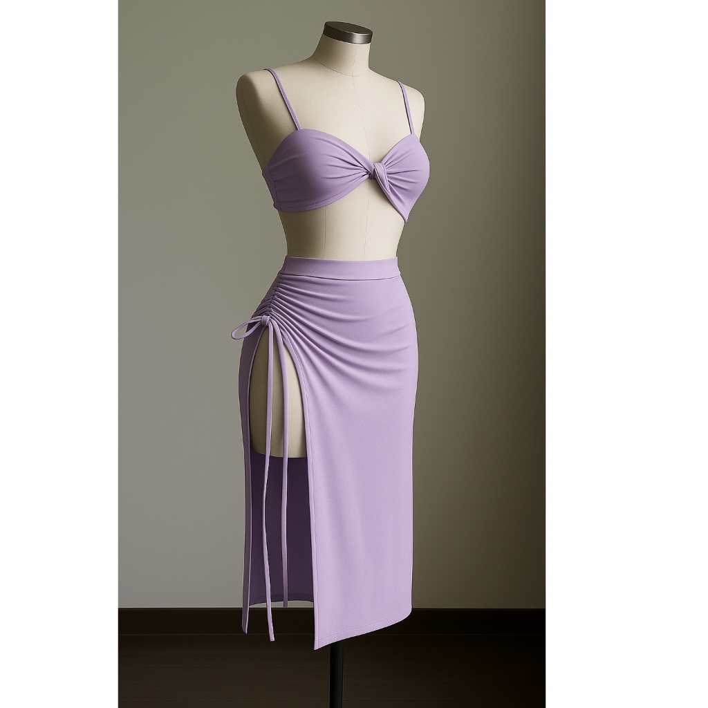 Conjunto Mídi Com Fenda Na Saia e Cropped Com Detalhe Suplex Premium ( GIULIANA )