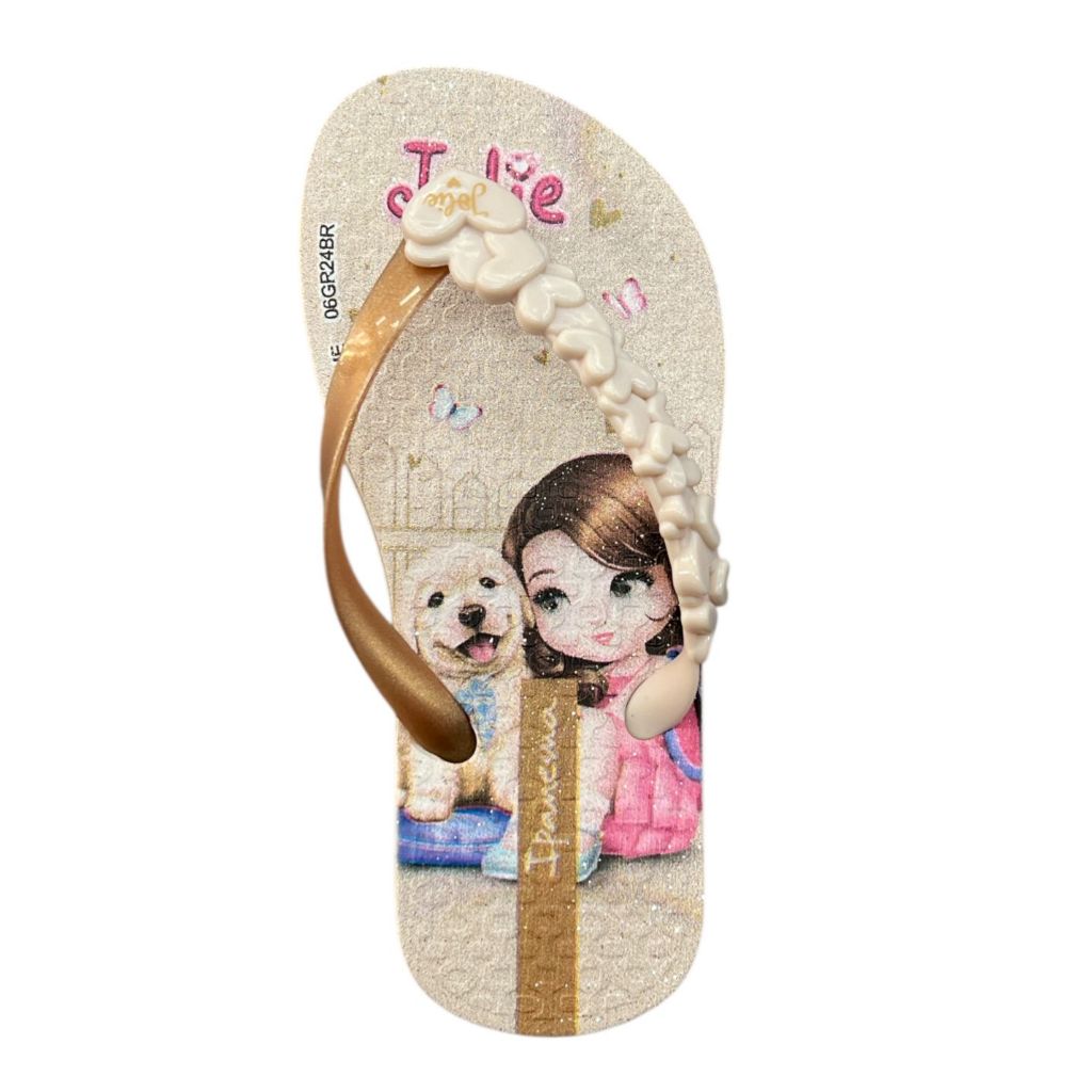 Chinelo Infantil Jolie com Estampa Brilhante e Tiras Douradas – Estilo e Delicadeza para as Pequenas