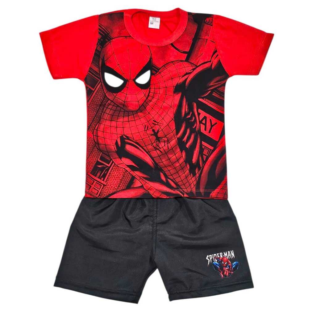 Conjunto Casual Festa Camisa Manga Curta 100% Algodão + Short Tactel Menino Infantil H A Vermelho