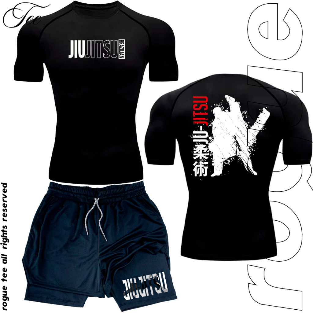 Kit Treino Academia Camisa Compressao E Short Jiu Jitsu Brazilian Black Belt Gotic em Oferta na Shopee