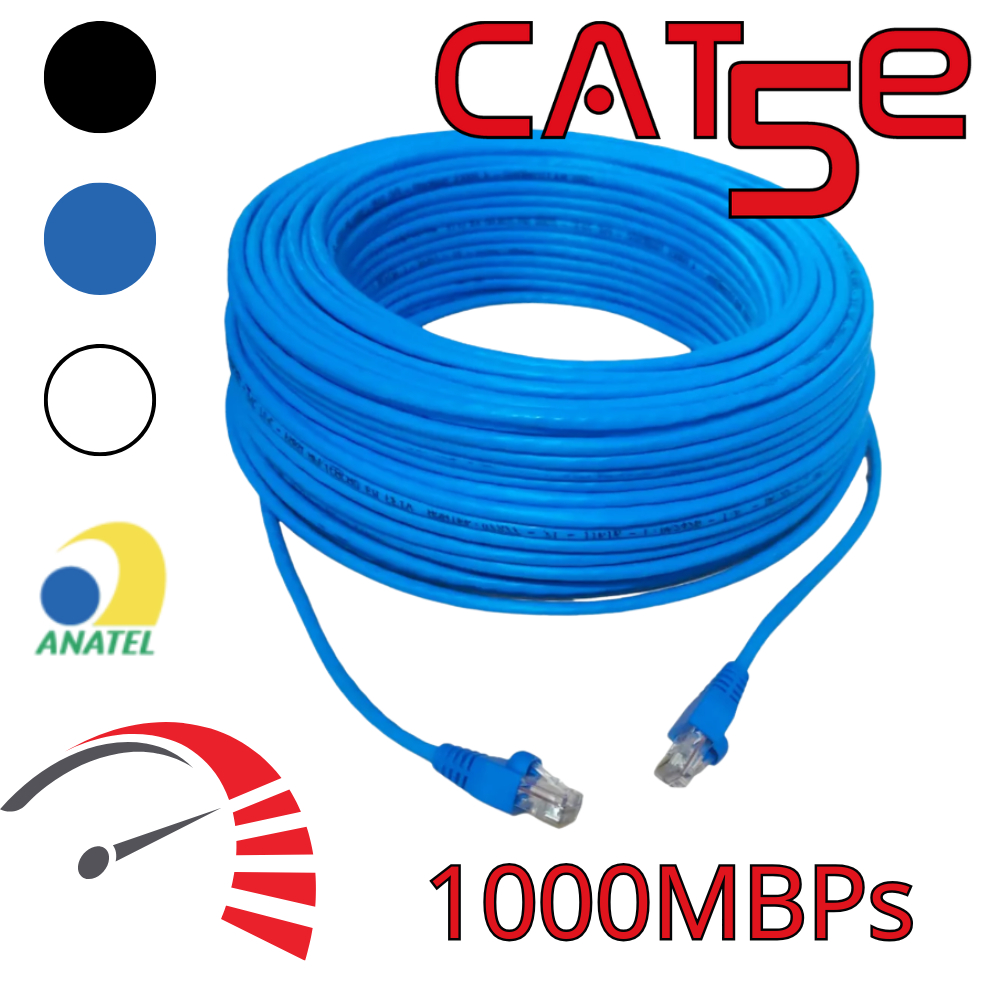 Cabo de Rede CAT5E Montado 10/20/25/30/50 Metros RJ45 Alta Velocidade Anatel Condutti