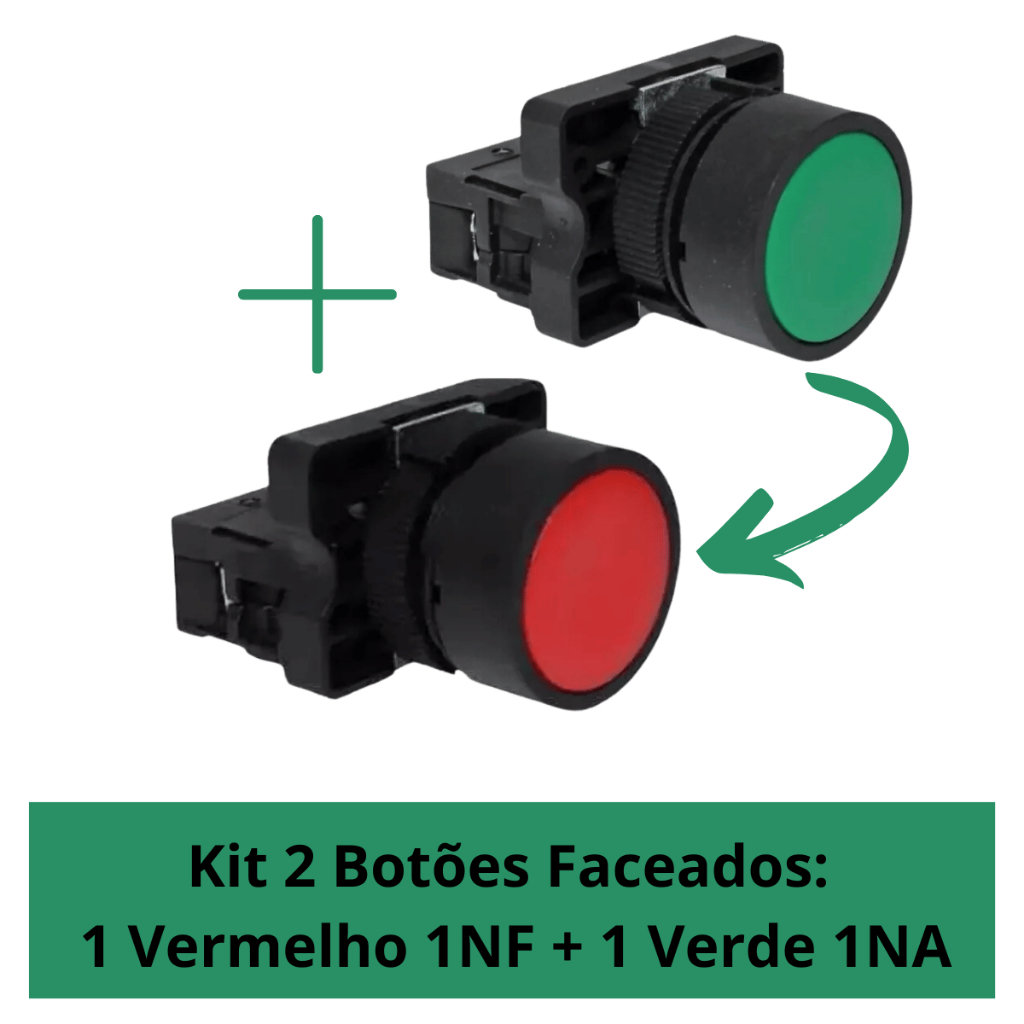 Kit Botão Pulso Faceado Liga Desliga Verde Vermelho
