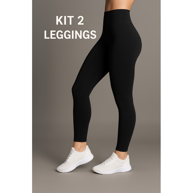 Kit 2 Calça Leggings Suplex feminino Cintura Alta Anti-Transparência -Leg Fitness Casual. Preto( P ao G3)