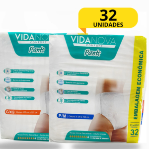Fraldas Calça Geriátrica Pants Vida Nova P/M ou G/XG PACOTÃO com 32 UNIDADES