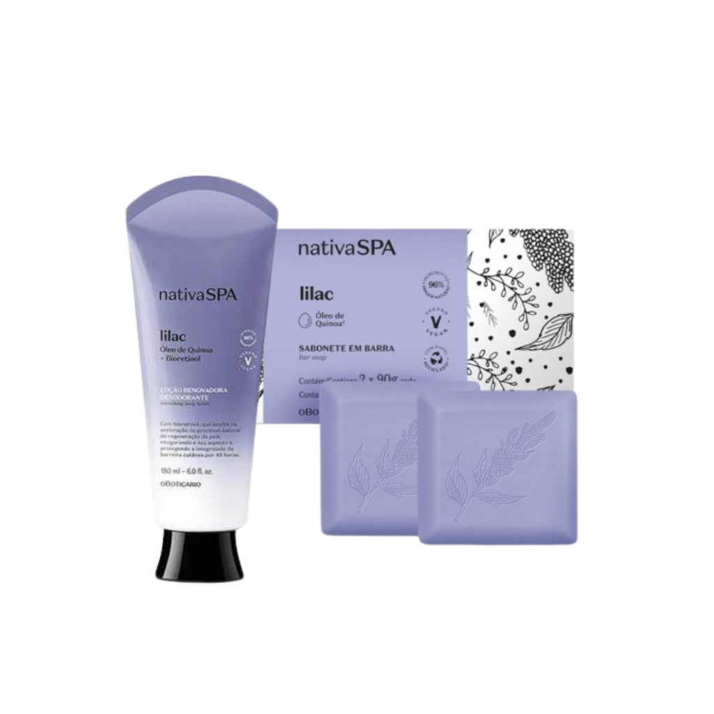 Kit Nativa SPA Lilac Corporal | Loção 180ml + 2 Sabonetes 90g | Floral, Relaxante e Aconchegante – O Boticário