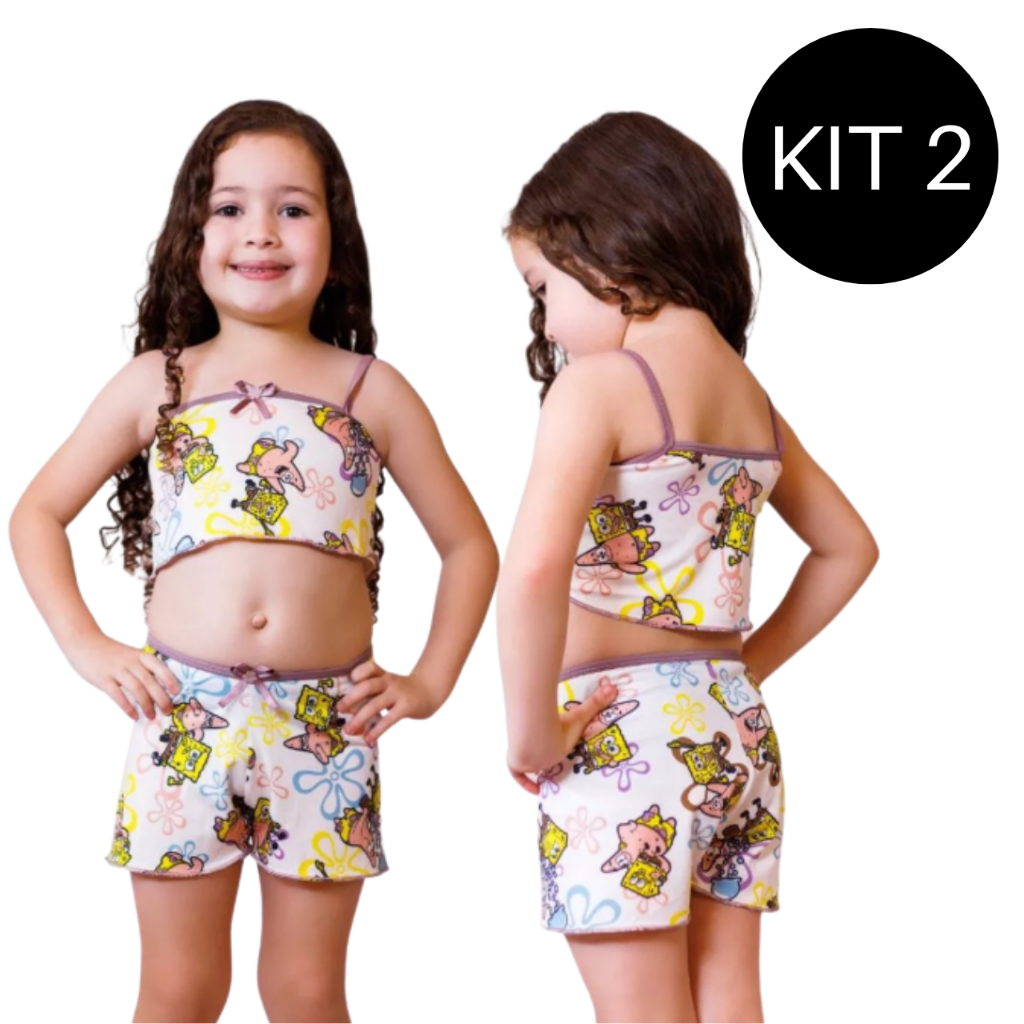 Kit 2 Short Doll Infantil Estampado Roupa de Dormir Alcinha Microfibra Confortavel