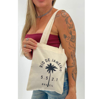 Bolsa Feminina Mini  Ecobag  100% algodão Estampa RJ +55 21 em Oferta na Shopee