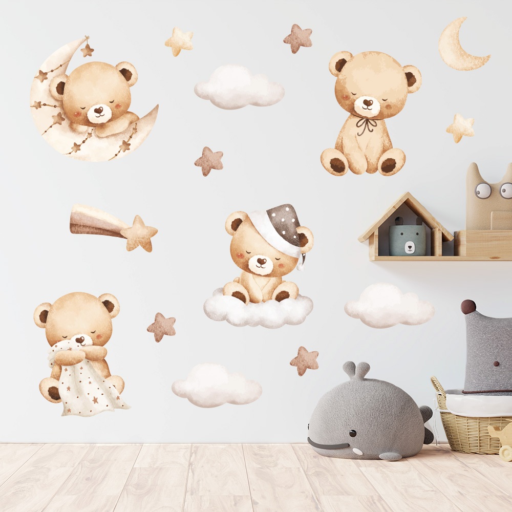Adesivo de Parede Infantil Ursinhos Aquarela Quarto Menina Menino Decoração Bebê - 344adn