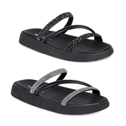 Sandália Moleca Tira Tripla Feminino Brilho Elegante Confortável Macia Leve Casual Moda Blogueira