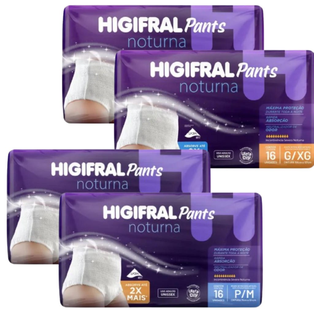 Fralda Geriátrica Kit com 2 Pacotes Higifral Pants Noturna - Todos os tamanhos - 32 Unidades
