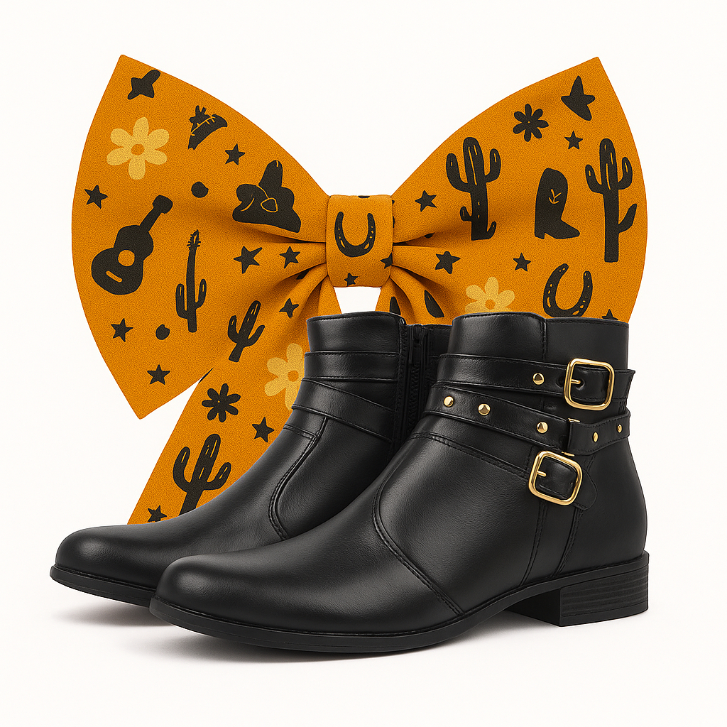 Bota Feminina + LAÇO Coturno Cano Confortável Baixo Curto Com Zíper Blogueira Western Festa Junina