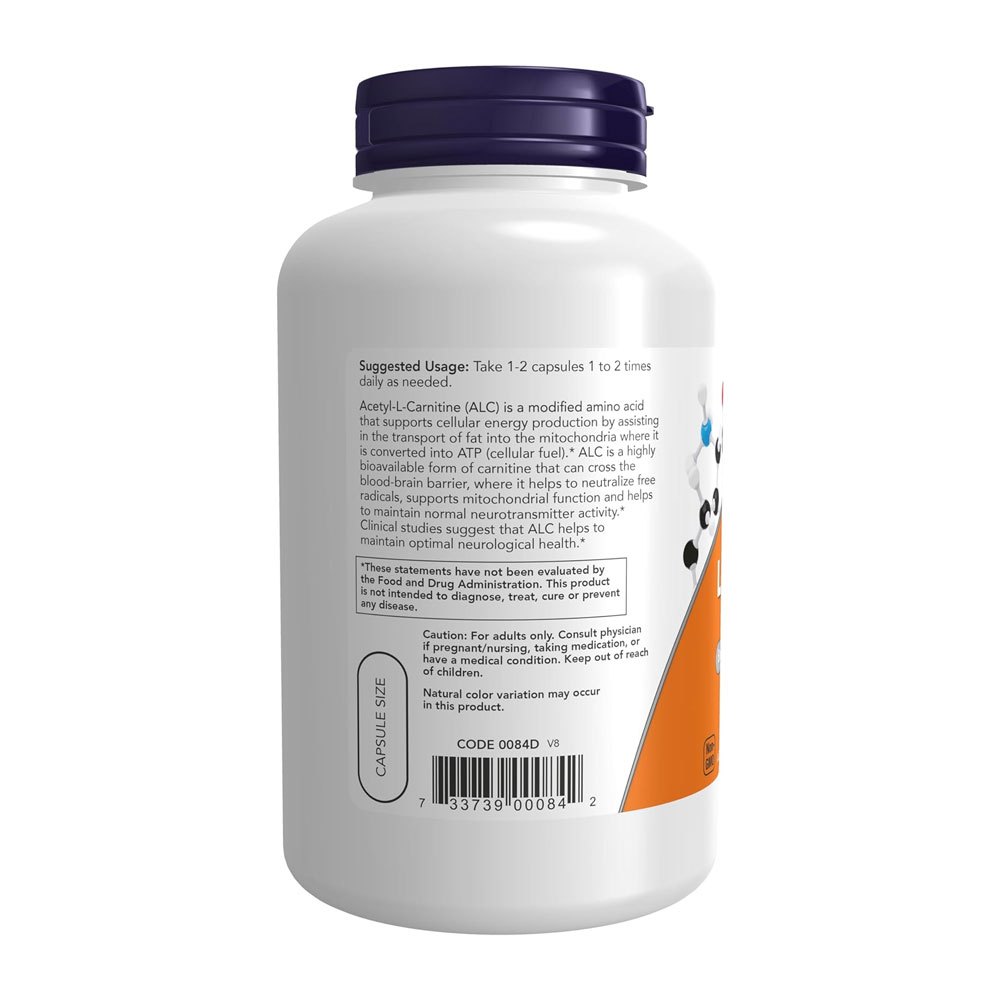 Detalhes do Acetil L-carnitina 500mg Now Foods 200Veg Caps Importado
