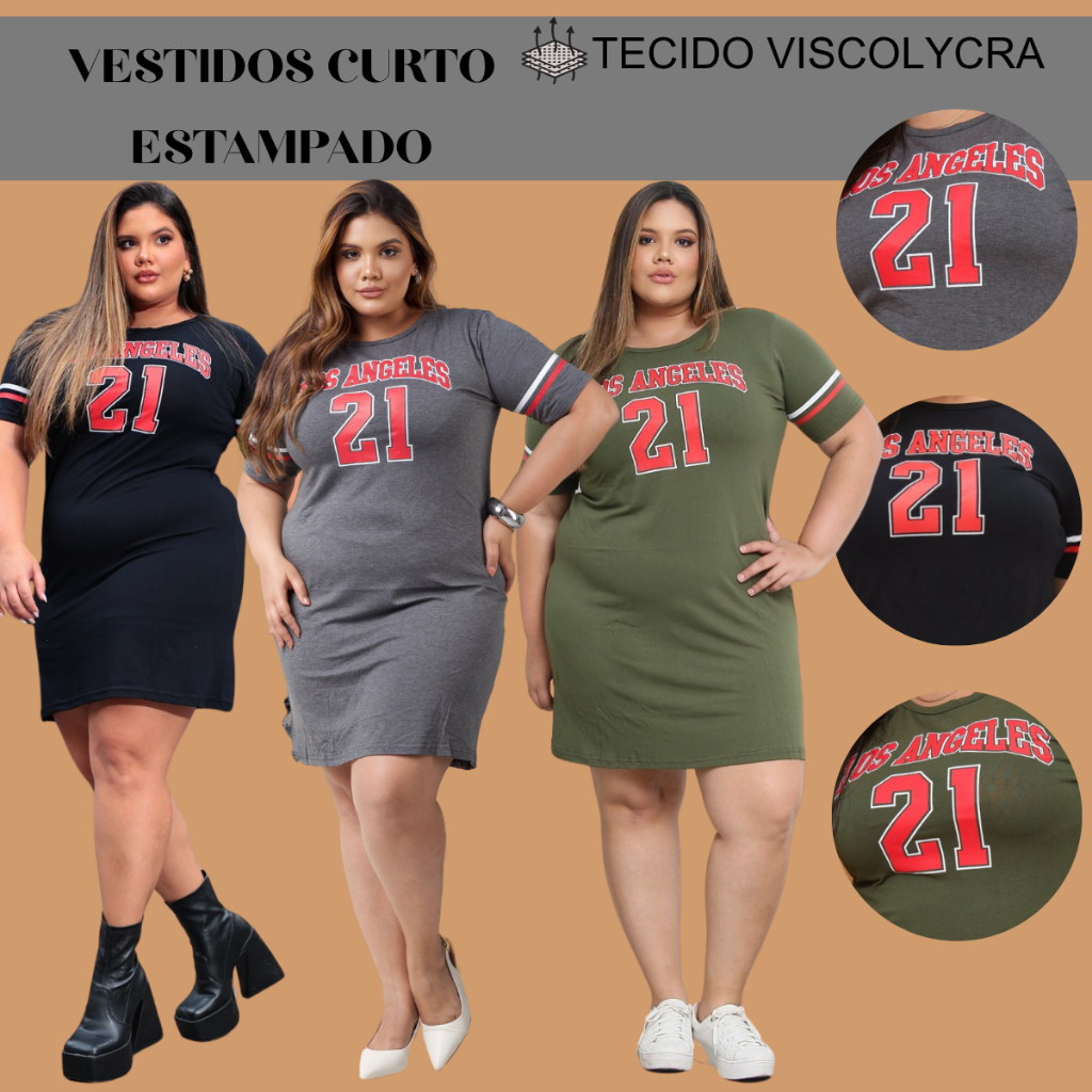 Vestido Curto Estampado Moda Gringa Verão Feminino Plus Size Curve Curvy Camisão Camisetão em Oferta na Shopee