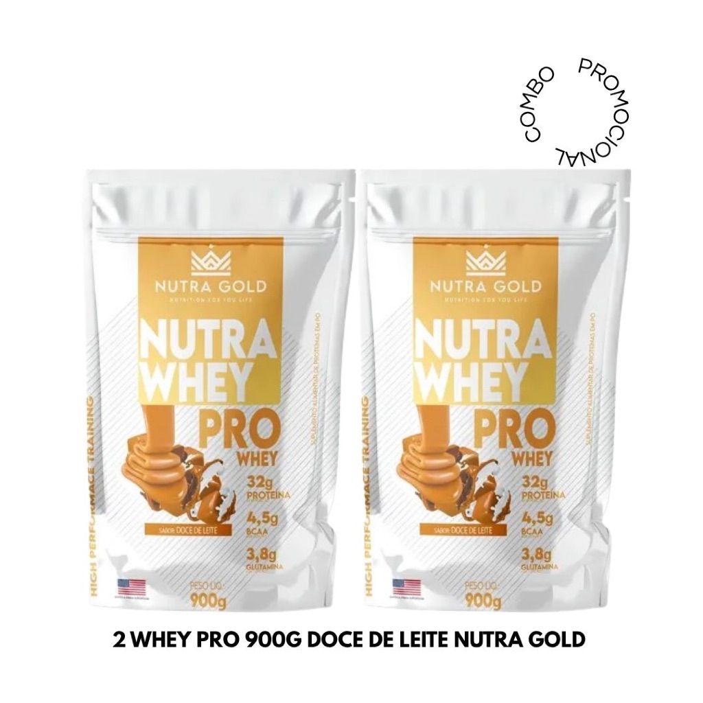 COMBO 2 WHEY NUTRA GOLD PRO 3W SABOR DOCE DE LEITE 900 GR CADA HIDRO ISOLADO CONCENTRADO