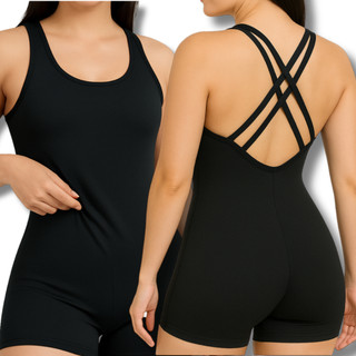 Macaquinho Academia Feminino com Bojo Esportivo Fitness Preto Treino Macaquinho de Malhar Costas