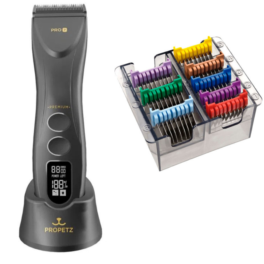 Kit Máquina de Tosa PRO7 Propetz Profissional Sem Fio + Adaptadores Pentes Lâminas Aço Banho Tosa Original