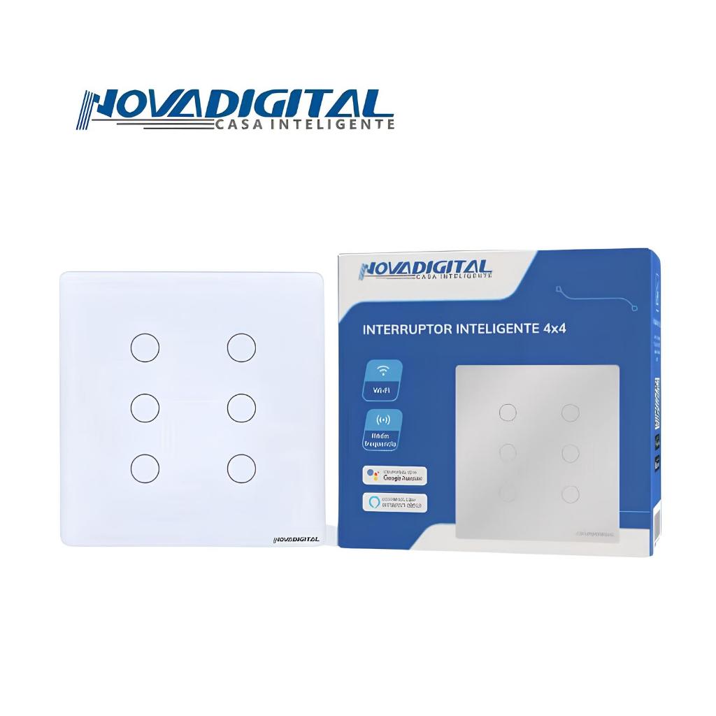 Interruptor Inteligente AC 110-220V Brasil 4x4 Painel De Toque  6 Botões Novadigital