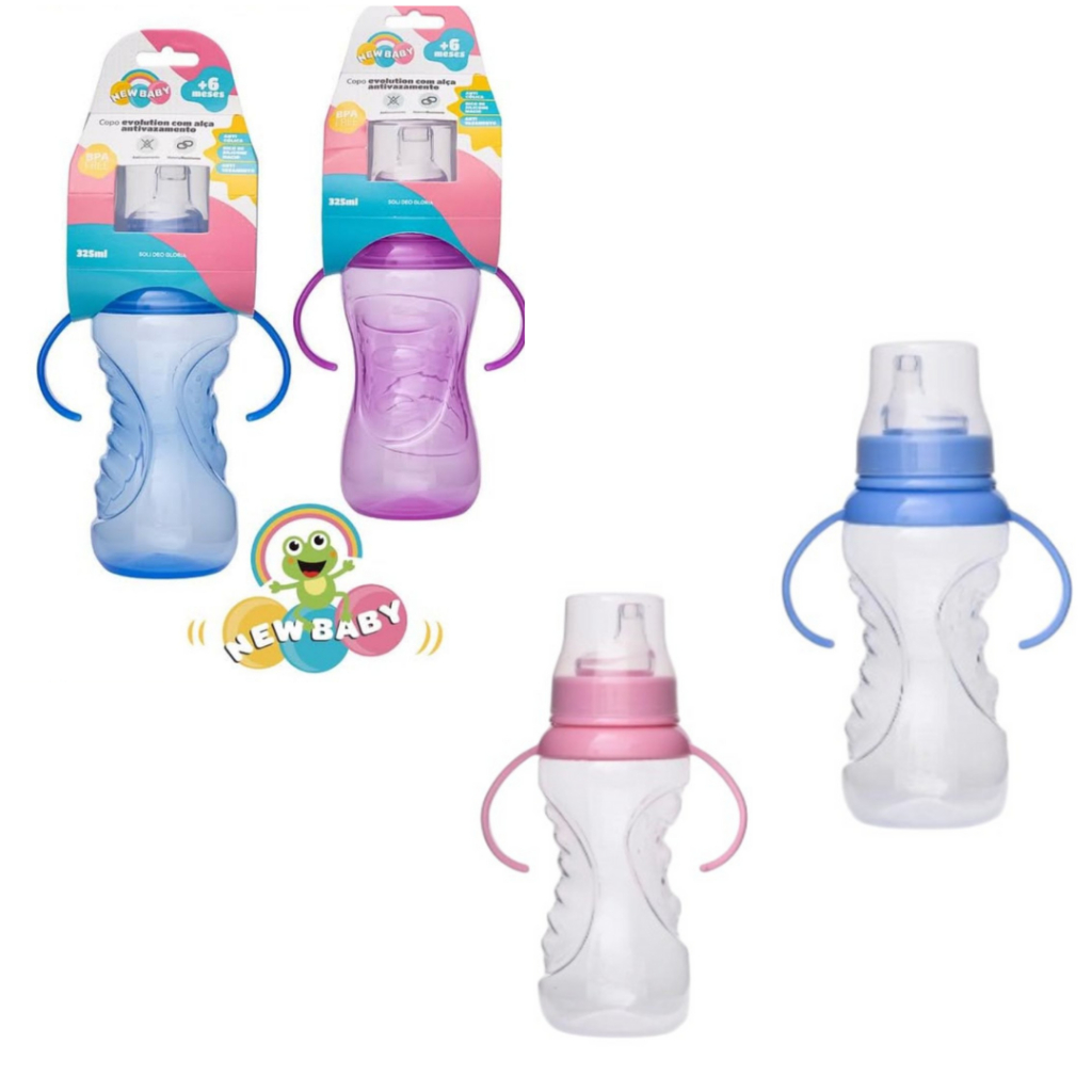 Copo Evolution Com Alça Antivazamento NEW BABY Bico De Silicone Menino e Menina