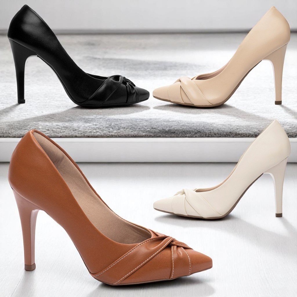 Scarpin Feminino Salto Alto Bico Fino com Tiras Cruzadas Social Elegante Delicado Sapato Torricella