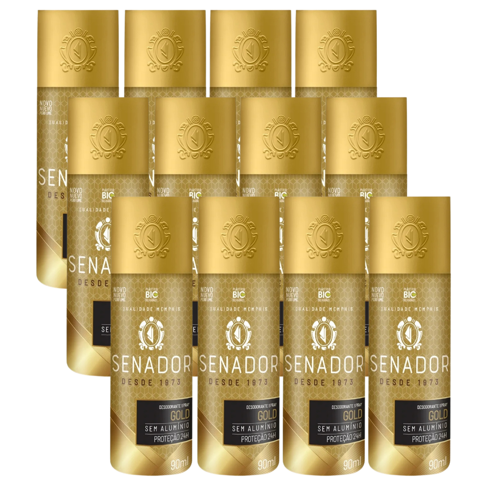 Kit 12 Desodorante Spray Senador Gold 90ml em Oferta na Shopee