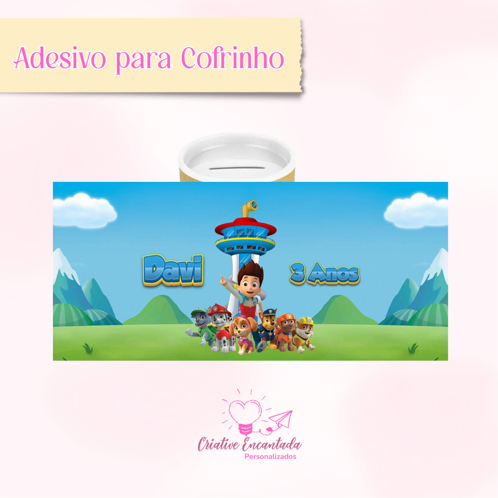 Rótulos Adesivos para Cofrinho Personalizado Patrulha Canina Festa Infantil - Kit 15 / 30 / 45 / 60