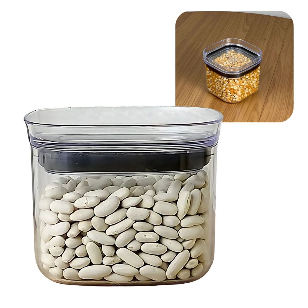 Pote Porta Mantimentos Tampa Hermética 450ml Quadrado De Acrílico Transparente Empilhável UZ