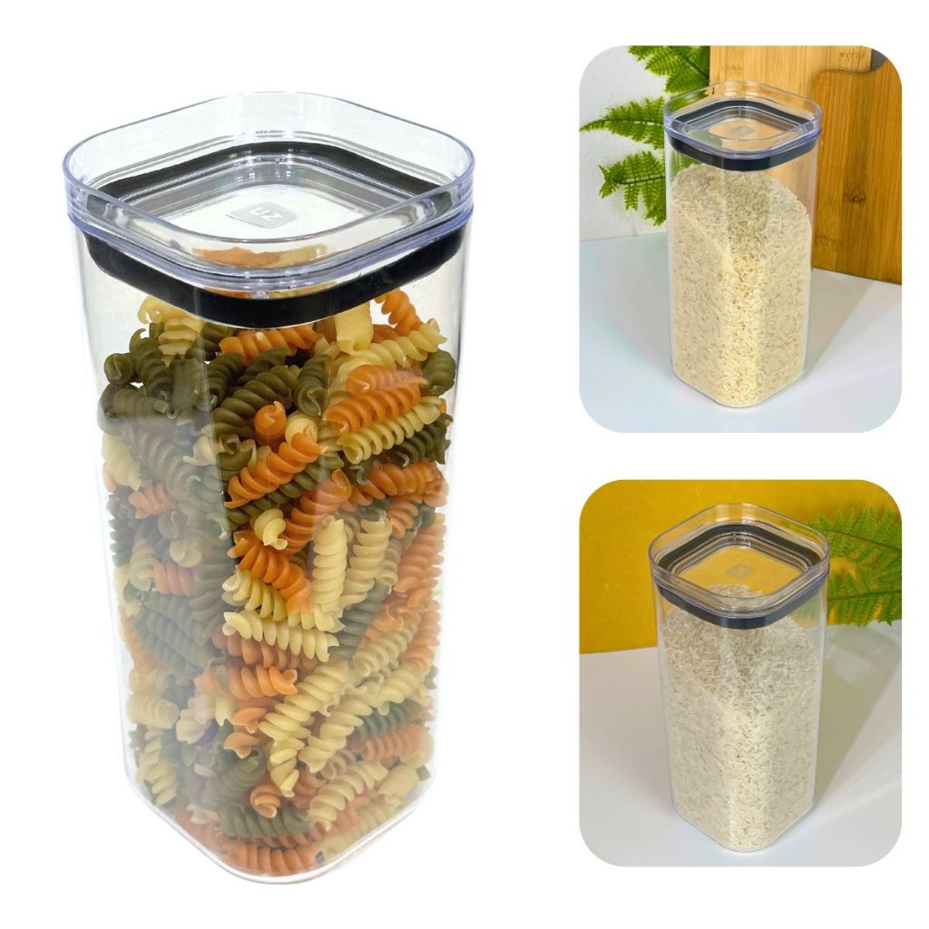 Pote Hermético De Acrílico 1,5L Quadrado Organizador Empilhável Transparente Cozinha UZ Livre De BPA