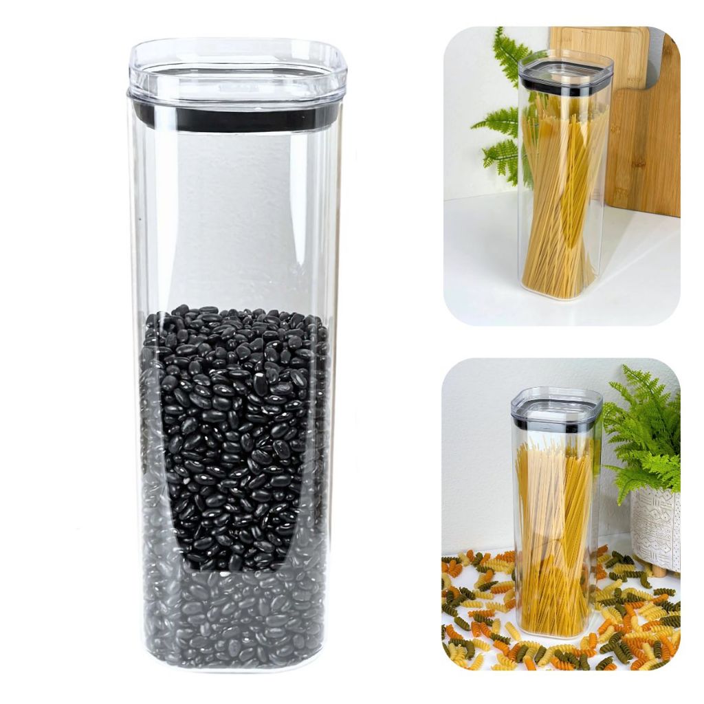 Pote Porta Mantimentos Hermético 2,2L Acrílico Transparente Quadrado Empilhavél Cozinha Luxo Uz