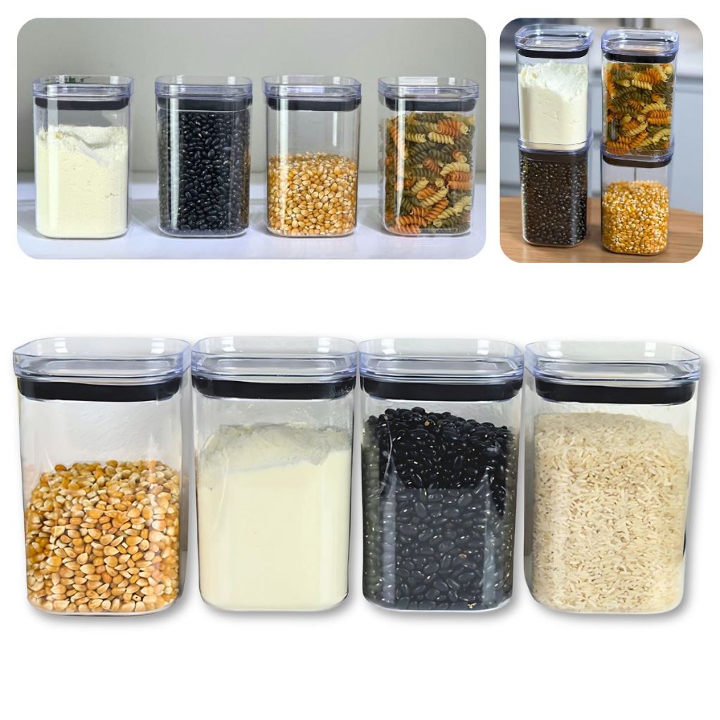 Kit Potes Porta Mantimento Hermético 1Litros 4 Peças Organizador Transparente Empilhável Cozinha UZ