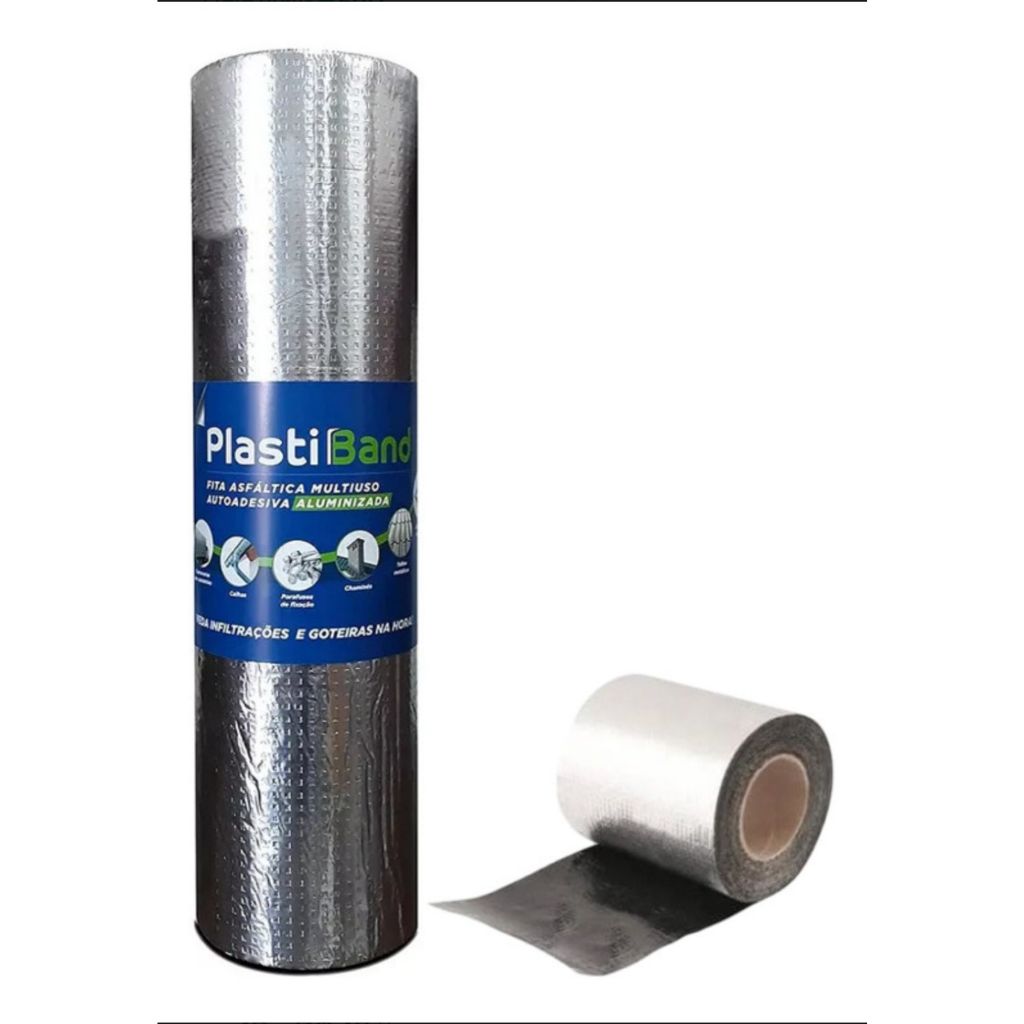 Manta Asfáltica Aluminizada 45cm x 10m Fita Adesiva Telhado Calha Bau Caminhão Exaustor Duto