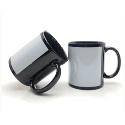 Caneca Preta Tarja Branca Personalizável Para Sublimação AA