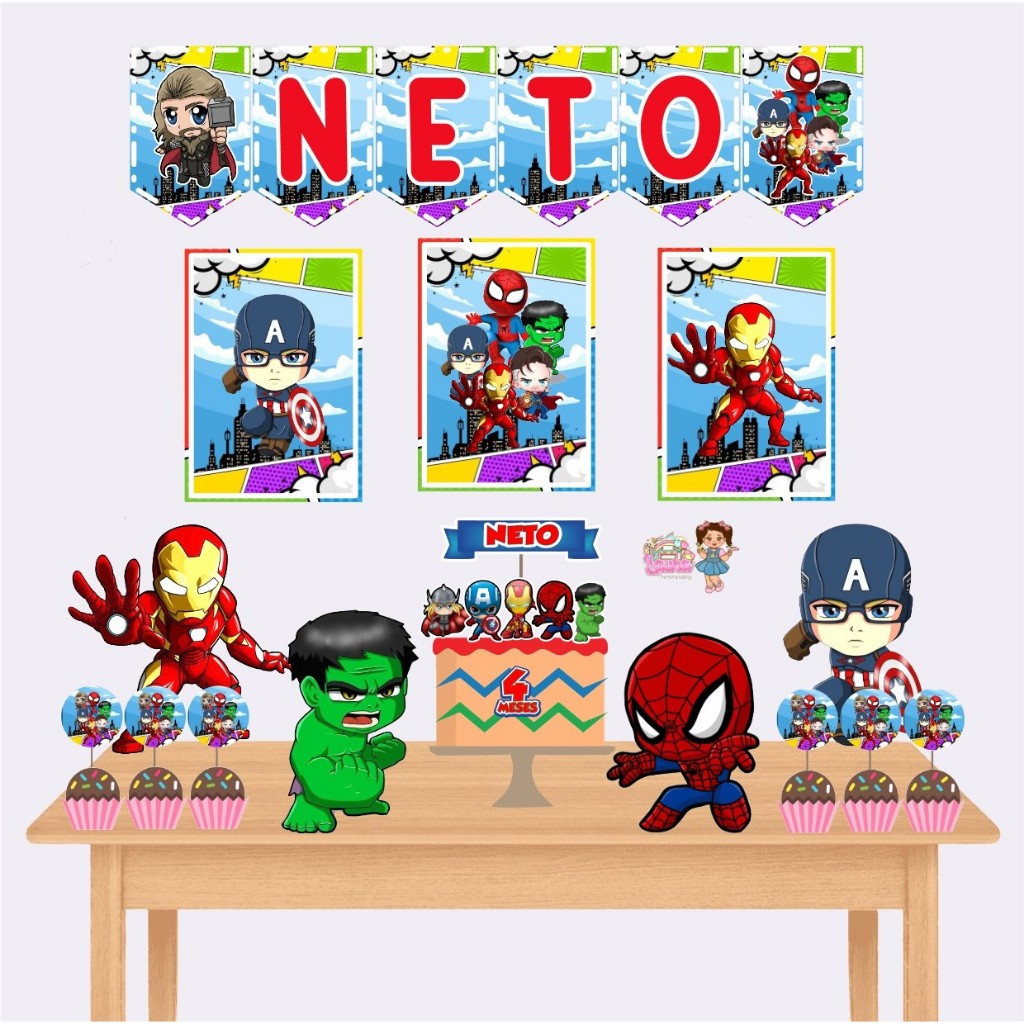 Kit Festa só um Bolinho Personalizado Os vingadores - Lembrancinha Mesversário Aniversário Decoração de Festa