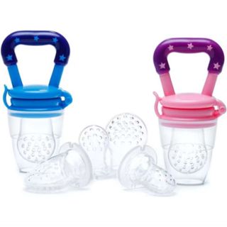 Chupeta  Mordedor Alimentadora Bebê De Silicone Porta Fruta Azul e Rosa em Oferta na Shopee