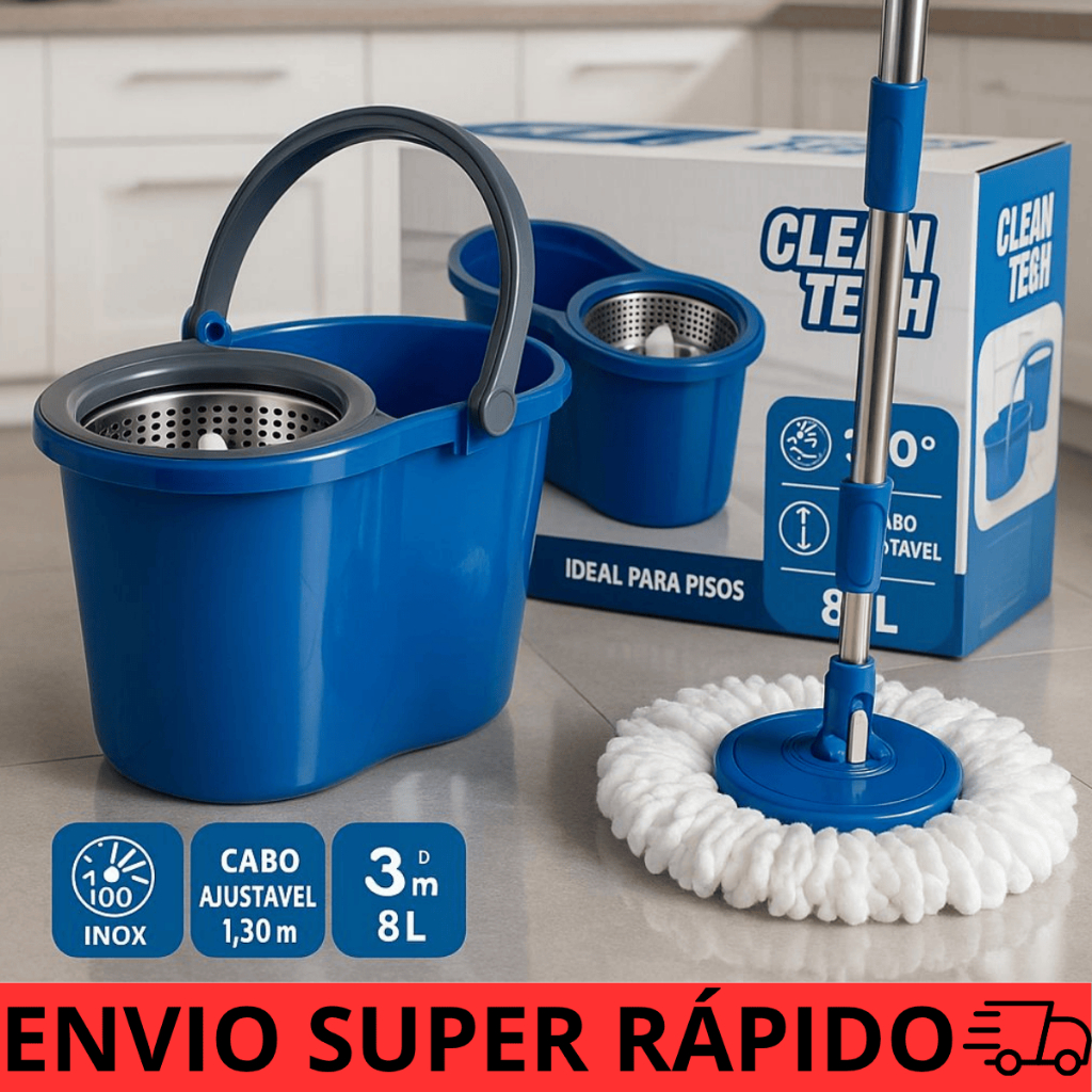 Mop Cesto Inox Giratório Esfregão Limpeza Centrifuga 360° 8 Litros