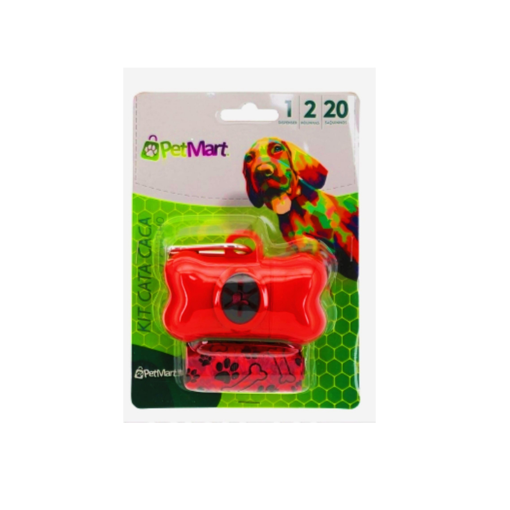Suporte Cata Caca Com 40 Saquinhos Refil Pet Saco de Lixo Biodegradável PetMart Linha Premium