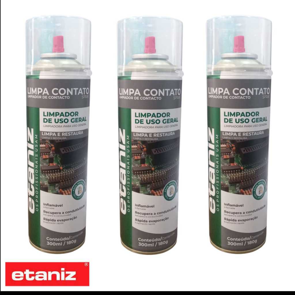 KIT COM 3 ETANIZ LIMPA CONTATO SPRAY 300ML/180G em Oferta na Shopee