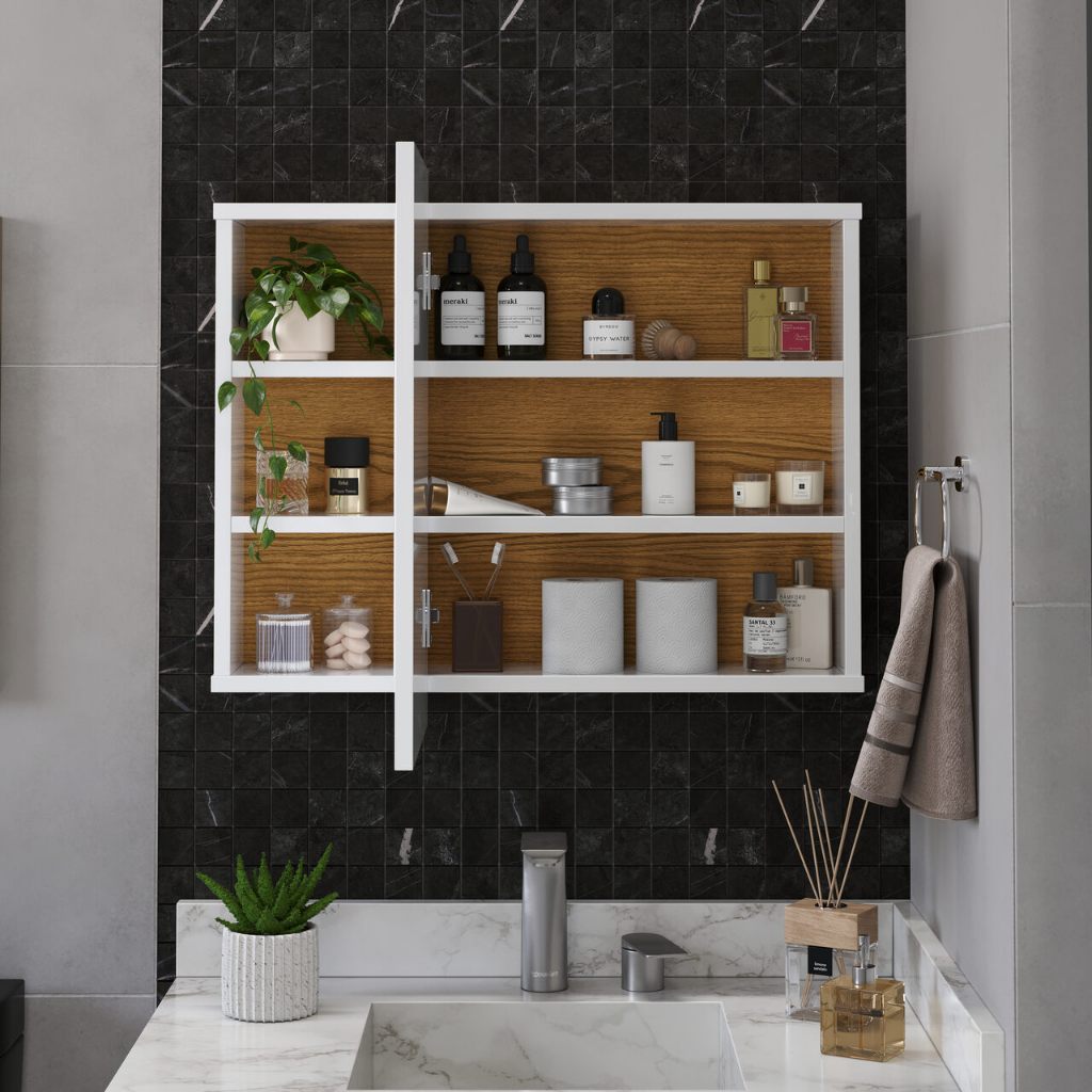 QUEIMA DE ESTOQUE PROMOÇÃO! Espelheira Armario Organizador Para Banheiro Com Prateleira Nicho