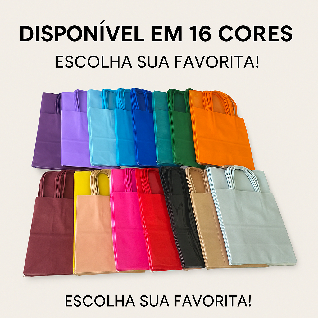 Sacola M Kraft Colorida com Alça Torcida – 17,5x8,5x21,5 cm | Kit com 10 ou 20 Unidades | 14 Cores em Oferta na Shopee