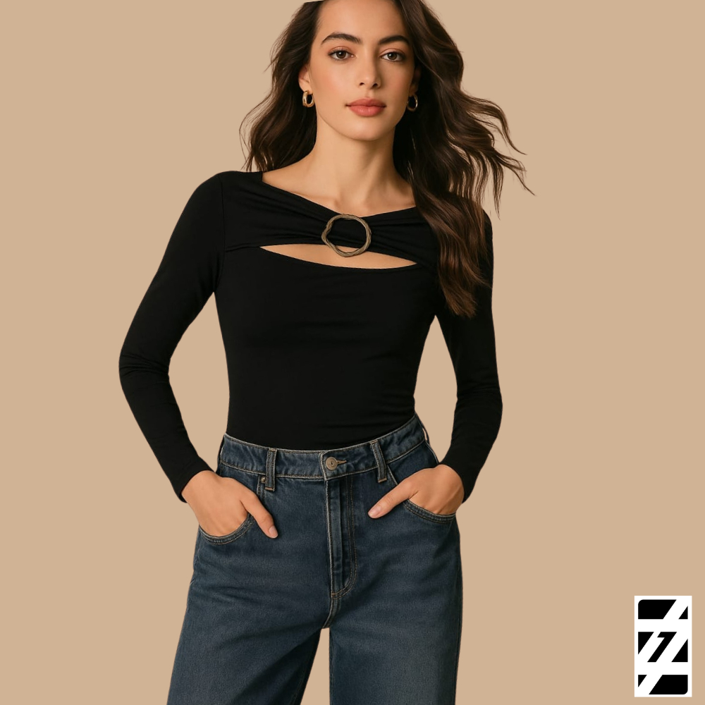 Blusa Feminina Estilosa Manga Longa com Decote e Fivela Orgânica em Oferta na Shopee