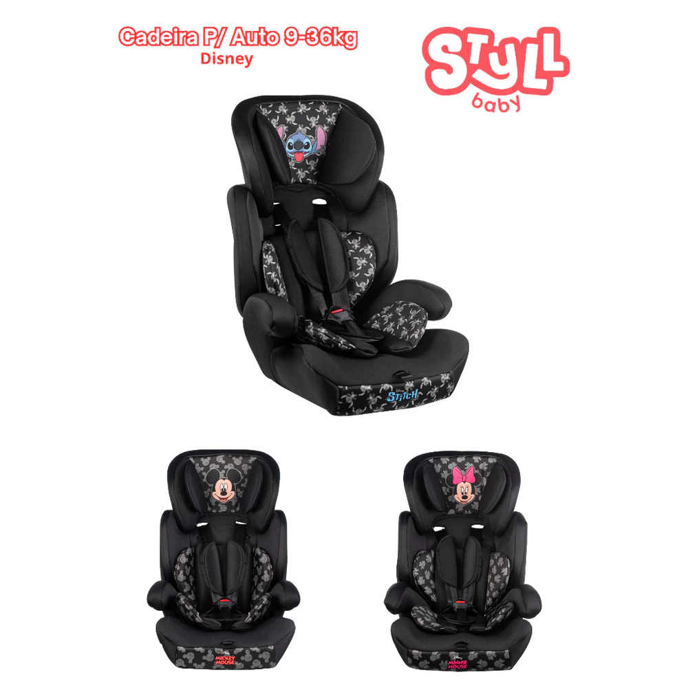 Cadeira para carro/Assento de Elevação G1/G2/G3 de 9 a 36kg - DISNEY - STITCH - MICKEY - MINNIE
