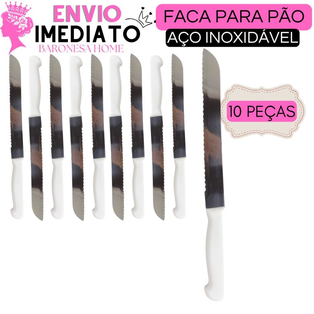 Faca Para Pão Faca de Corte Faca de Cozinha Grande Faca De Inox 8" Cabo de Plástico Para Cozinha