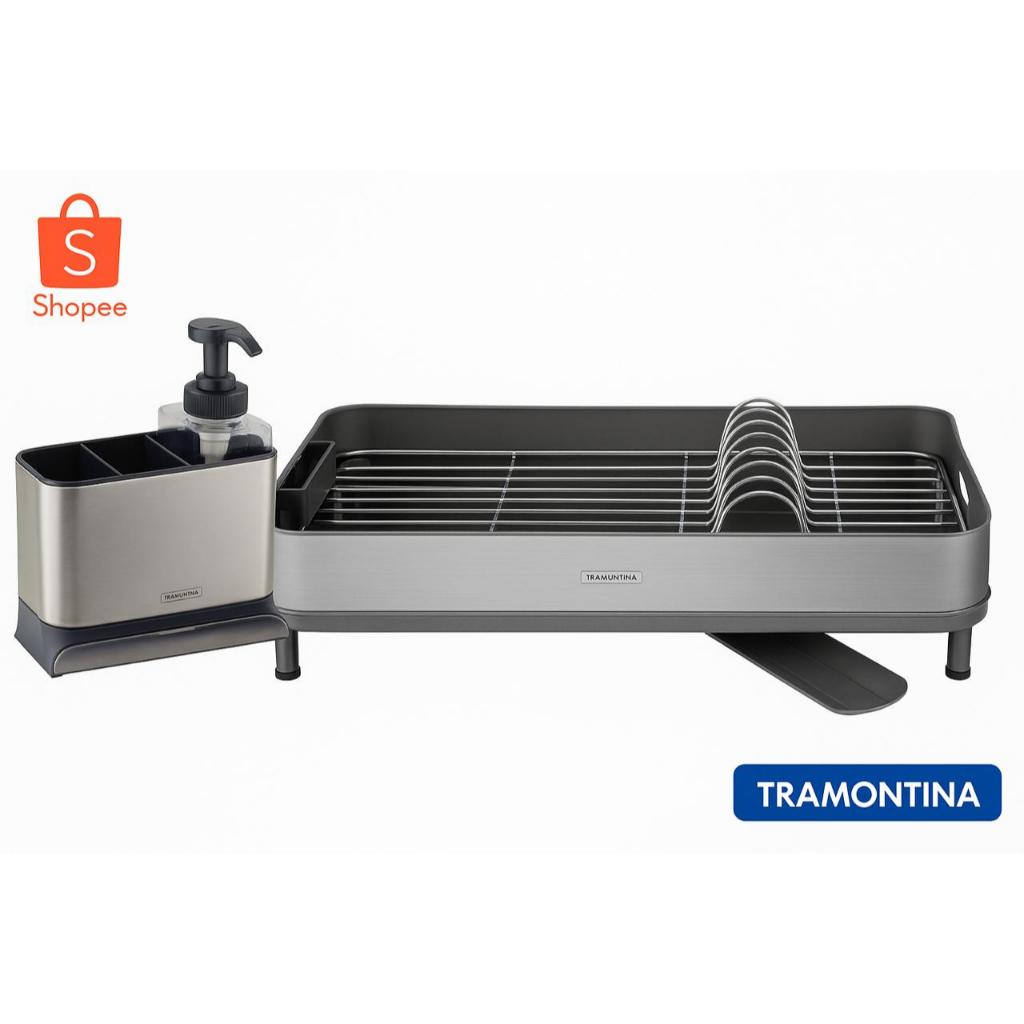 Kit Escorredor de Louça Tramontina em Aço Com Secador Porta Talheres + Organizador de Pia Plurale em Oferta na Shopee