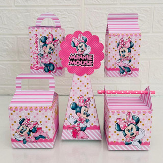Caixas personalizadas minnie rosa aquarela, caixinhas minnie rosa, lembrancinha minnie rosa (pegue e monte)