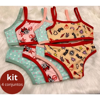 Kit 4 Conjuntos Infantil Menina Moça Top e Calcinha - Suede Estampado (1 a 12 anos) em Oferta na Shopee