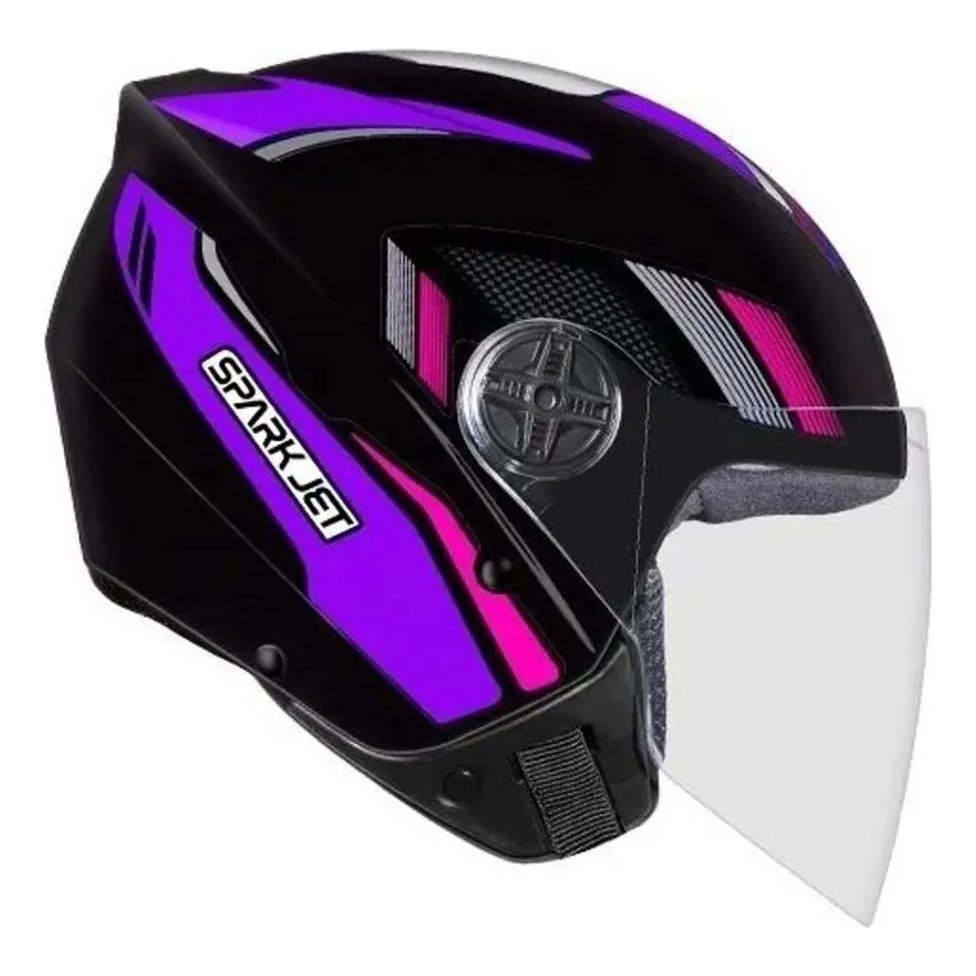 Capacete Aberto Spark Jet Sting Ebf Moto Motoboy Motoqueiro Cor Preto, Lilás E Rosa em Oferta na Shopee